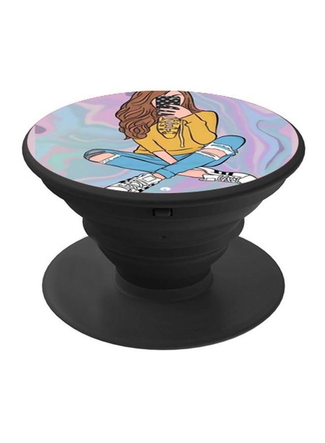 BP Catroon Girl Printed Pop Socket Phone Holder Blue/Pink/Black - Image 1