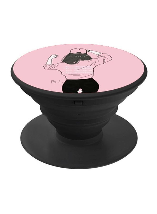 BP Catroon Girl Printed Pop Socket Phone Holder Pink/White/Black - Image 1