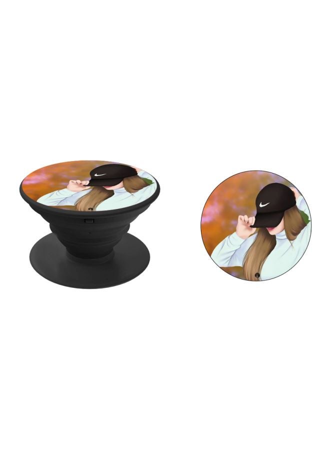 BP Catroon Girl Printed Pop Socket Phone Holder Brown/Blue/Black - Image 2