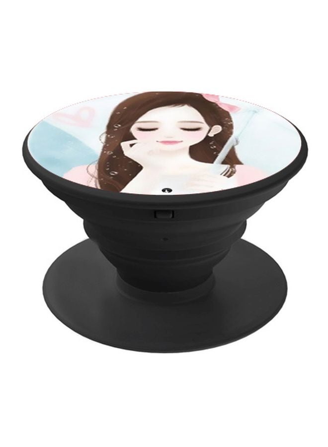 BP Anime Girl Printed Pop Socket Phone Holder Pink/Brown/Black - Image 1