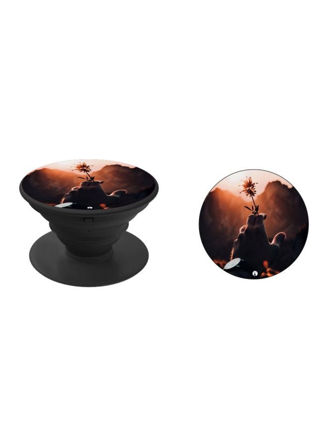 بي بي حامل هاتف بوب سوكيت مطبوع بتصميم يد تحمل زهرة بني/بيج/أسود - Image 2