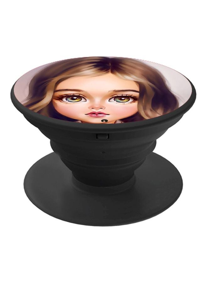 BP Doll Printed Pop Socket Phone Holder Black/Pink/Brown - Image 1