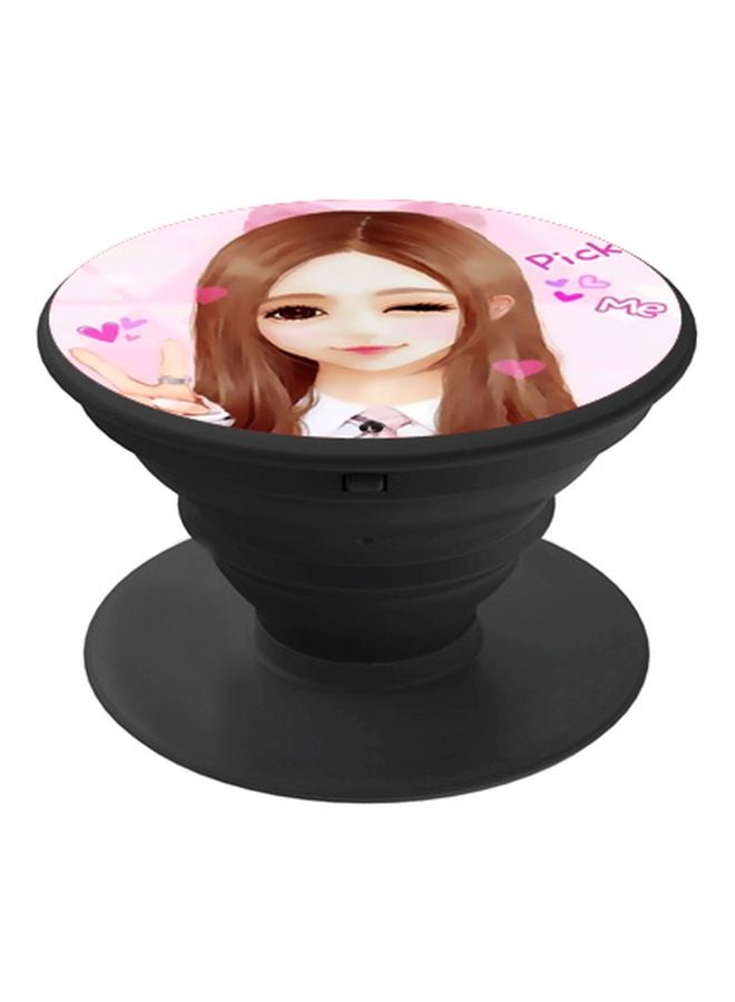 BP Anime Printed Mobile Pop Socket Phone Holder Black/Pink/Brown - Image 1