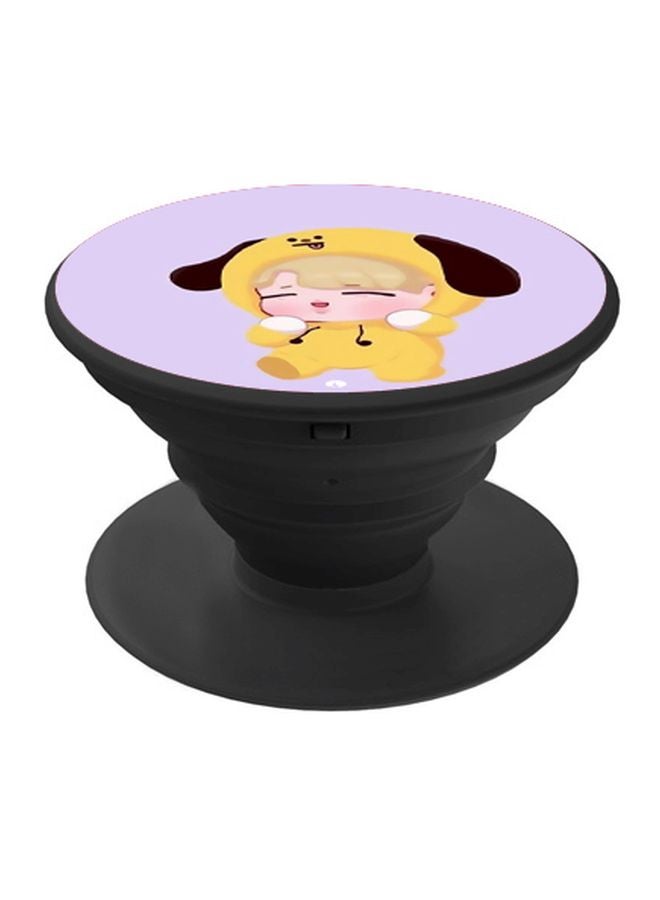 BP Cartoon Girl Printed Pop Socket Phone Holder Purple/Yellow/Black - Image 1
