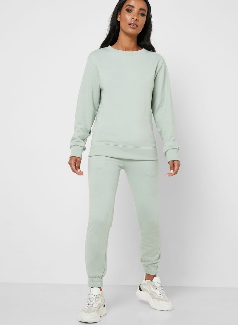 Essential Sweatshirt Jogger Set Mint Green