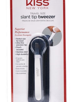 Slant Tip Tweezer With Pouch Silver