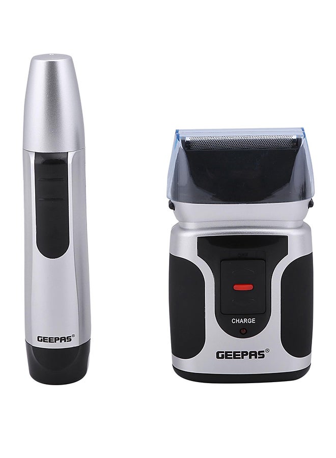 GEEPAS - GSR110N 2 In Men's Rechargeable Shaver With Nose Trimmer - Mobile Shaver, Water Proof, Cordless Body Groomer With 2 Rapid Reciprocating Blades For Skin Comfort, Nose Trimmer Black/Gray - Image 1