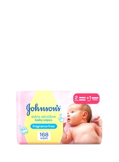 Johnson's Baby Wipes, Extra Sensitive, Pack Of 168  - Image 1