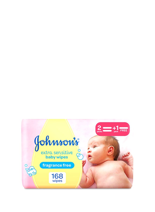 Johnson's Baby Wipes, Extra Sensitive, Pack Of 168  - Image 1