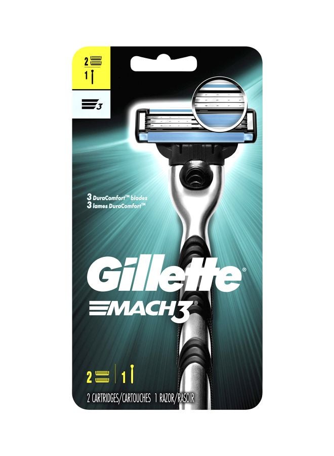 Gillette Mach3 Razor With 2 Blade Refills Black/Silver
