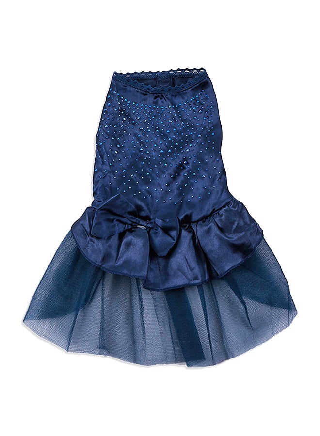 Generic Rhinestone Bow Tutu Dress For Small Size Female Dogs Navy Blue 