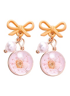 Bow Cherry Blossom Flower Glass Ball Dangle Earring