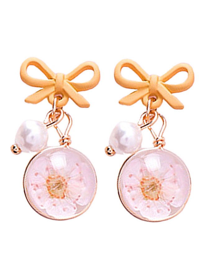 Generic - Bow Cherry Blossom Flower Glass Ball Dangle Earring - Image 1
