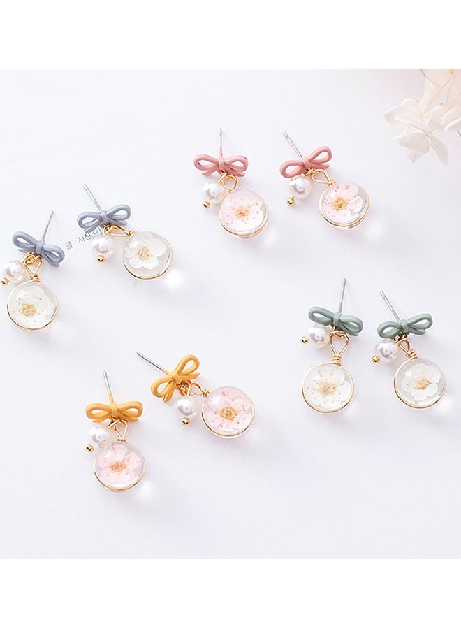 Generic - Bow Cherry Blossom Flower Glass Ball Dangle Earring - Image 1