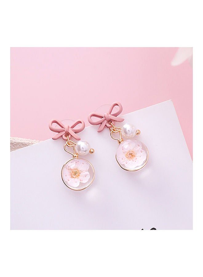 Generic - Bow Cherry Blossom Flower Glass Ball Dangle Earring - Image 1
