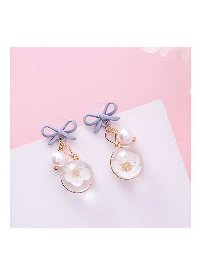 Generic - Bow Cherry Blossom Flower Glass Ball Dangle Earring - Image 1