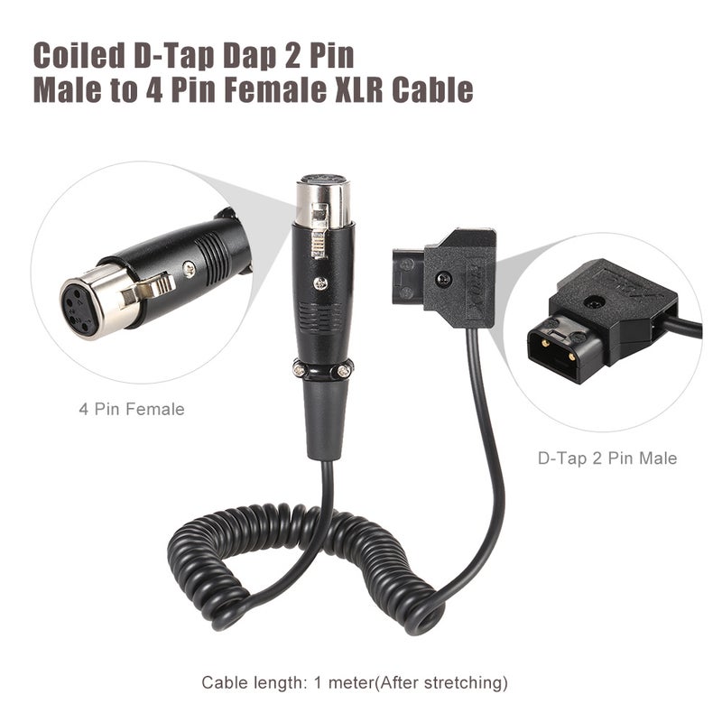 Generic D-Tap Dap 2 Pin Male To 4 Pin Female XLR Cable Black  - Image 1