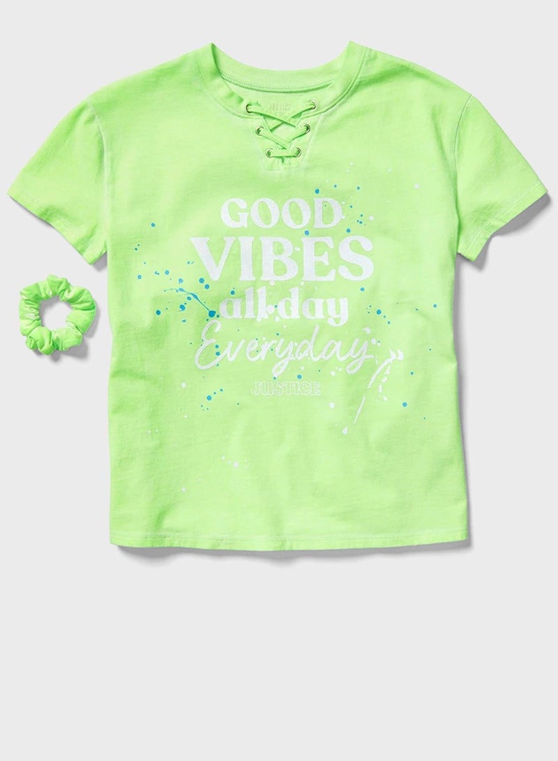 Slogan Printed T-Shirt Green - v1602525727/N41167151V_1