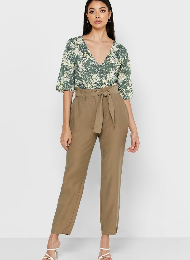 Reserved High Waist Belted Pant Beige - Image 1