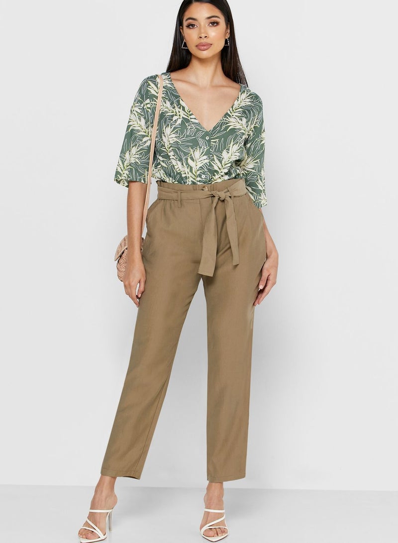 Reserved High Waist Belted Pant Beige - Image 4