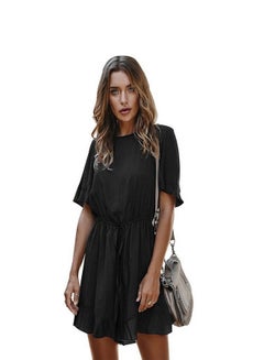 Casual Flared Hem Ruffles Jumpsuit Black