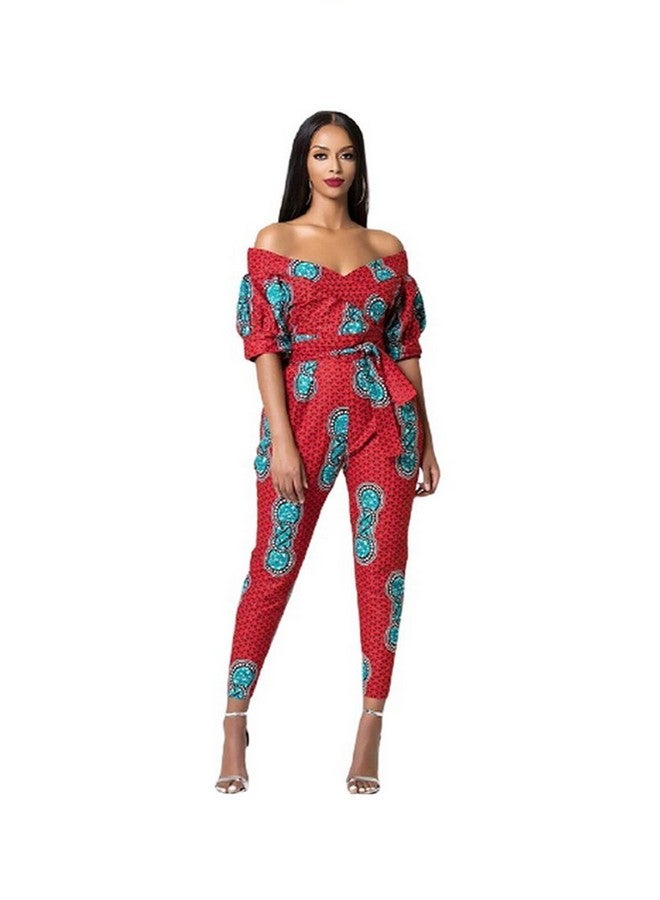 Generic - Casual Off Shoulder Long Trousers Jumpsuit Red - Image 1