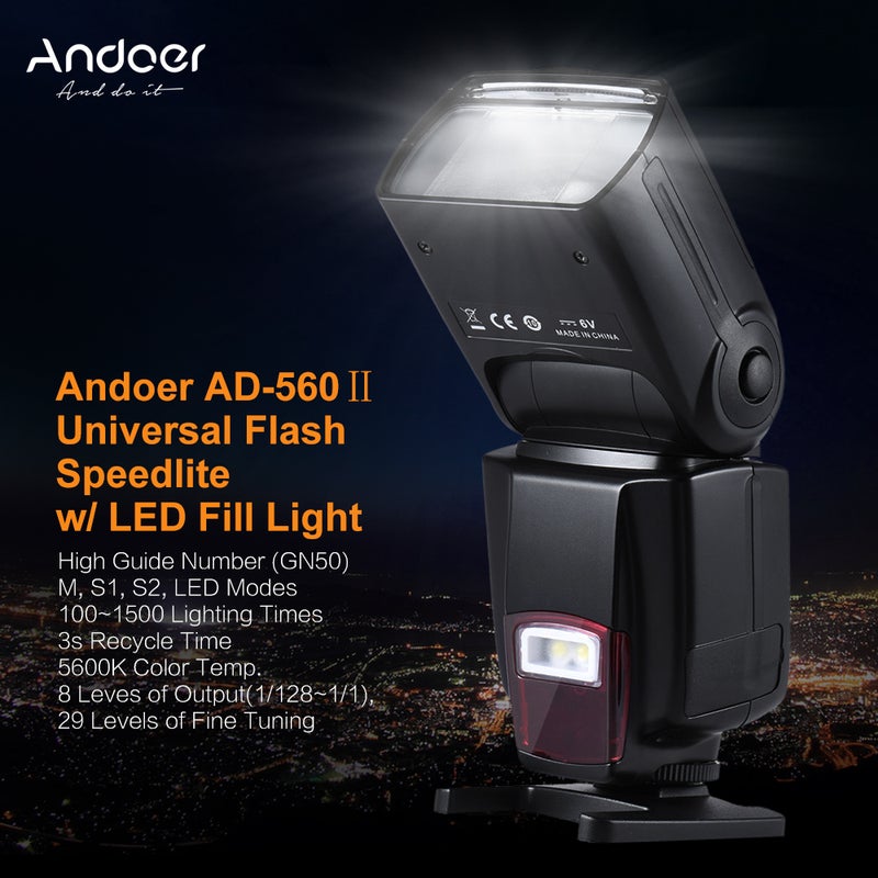 ANDOER - On Camera External Flash Light Black - Image 1