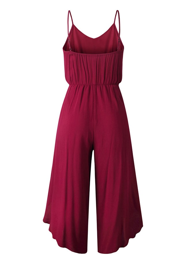 Generic - Casual Backless Jumpsuit Burgundy - Image 1
