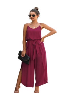 Casual Backless Jumpsuit Burgundy