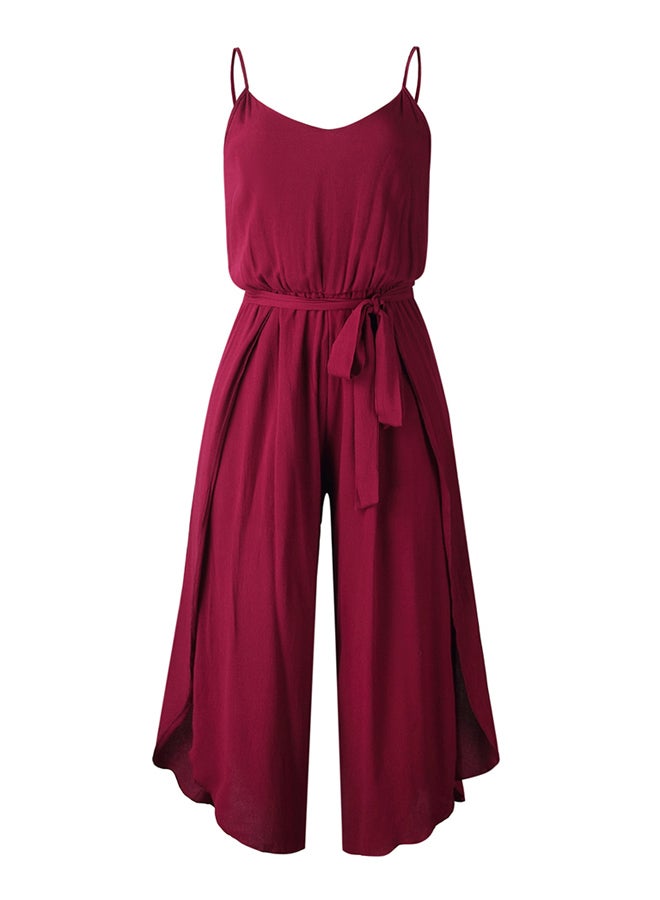Generic - Casual Backless Jumpsuit Burgundy - Image 1