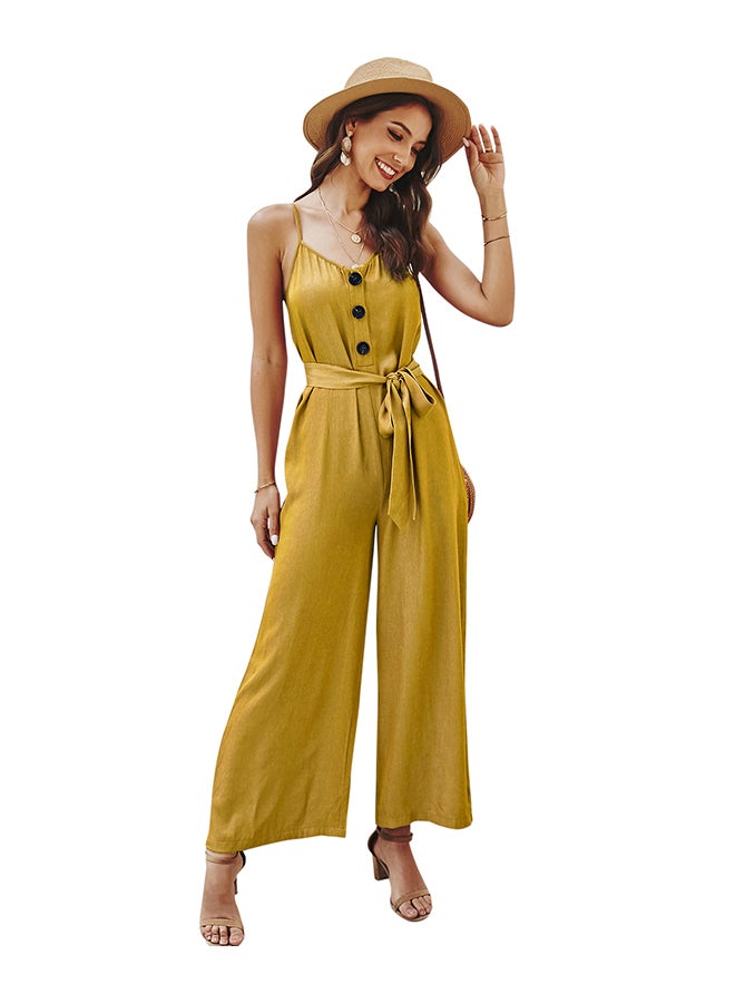 Generic - Fashion Suspender Backless Jumpsuit Yellow - Image 1