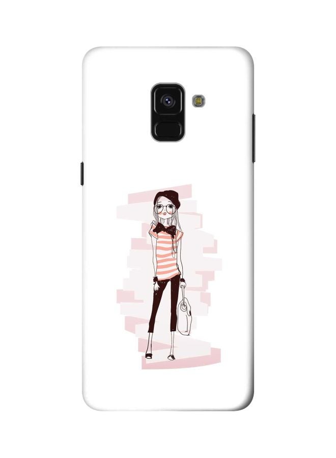 ستايلايزد غطاء حماية من سلسلة سناب كلاسيك لهاتف سامسونج جالاكسي A8+ (2018) بطبعة رسمة الفتاة ملكة الأناقة أبيض/بني/وردي - Image 1