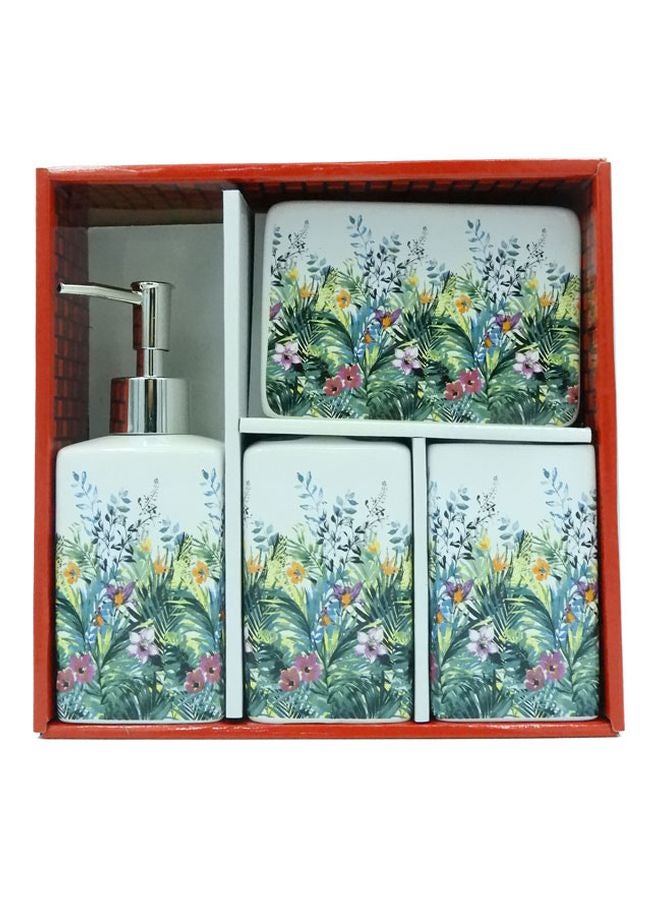 بابازام طقم إكسسوارات للحمام بطبعة زهور مكون من 4 قطع أبيض/رمادي/أصفر 22x21.5x7سم  - Image 2