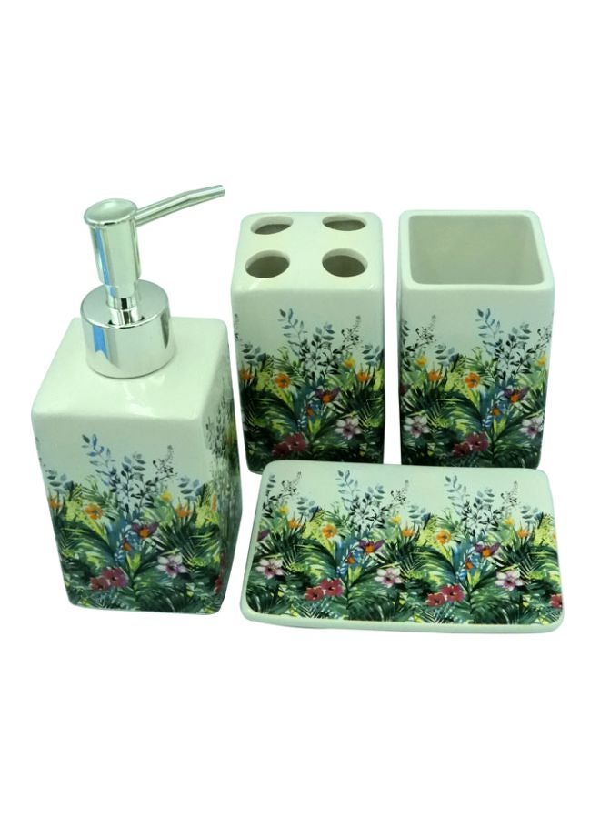 بابازام طقم إكسسوارات للحمام بطبعة زهور مكون من 4 قطع أبيض/رمادي/أصفر 22x21.5x7سم  - Image 1