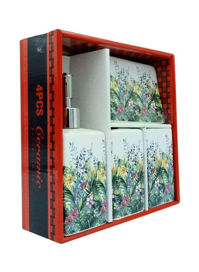 بابازام طقم إكسسوارات للحمام بطبعة زهور مكون من 4 قطع أبيض/رمادي/أصفر 22x21.5x7سم  - Image 3