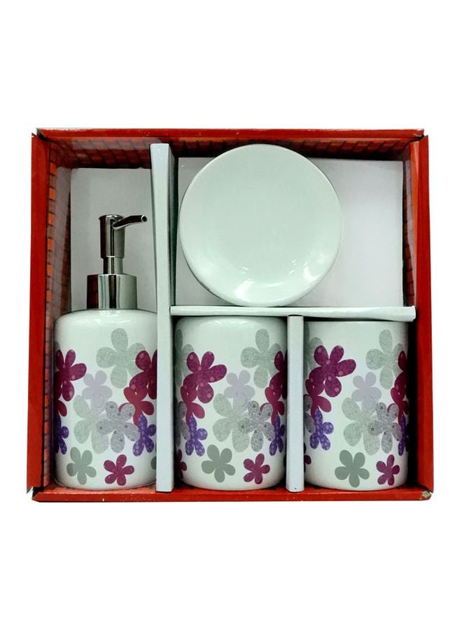 بابازام طقم إكسسوارات للحمام بطبعة زهور مكون من 4 قطع أبيض/ رمادي/ أزرق 24.5x22.5x7سم  - Image 2