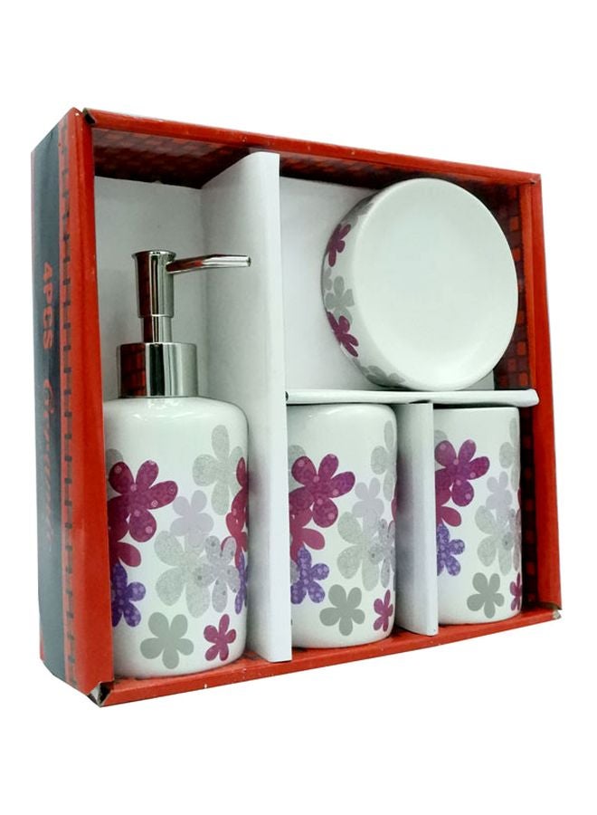 بابازام طقم إكسسوارات للحمام بطبعة زهور مكون من 4 قطع أبيض/ رمادي/ أزرق 24.5x22.5x7سم  - Image 3