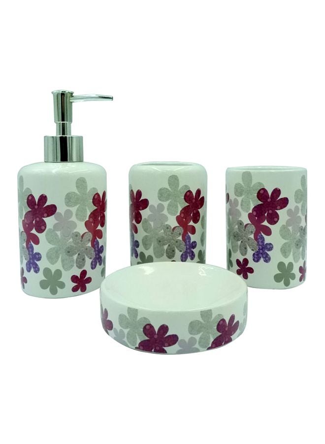 بابازام طقم إكسسوارات للحمام بطبعة زهور مكون من 4 قطع أبيض/ رمادي/ أزرق 24.5x22.5x7سم  - Image 1
