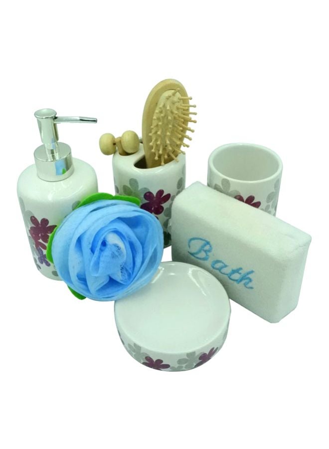 بابازام طقم إكسسوارات للحمام بطبعة زهور مكون من 4 قطع أبيض/ رمادي/ أزرق 24.5x22.5x7سم  - Image 4
