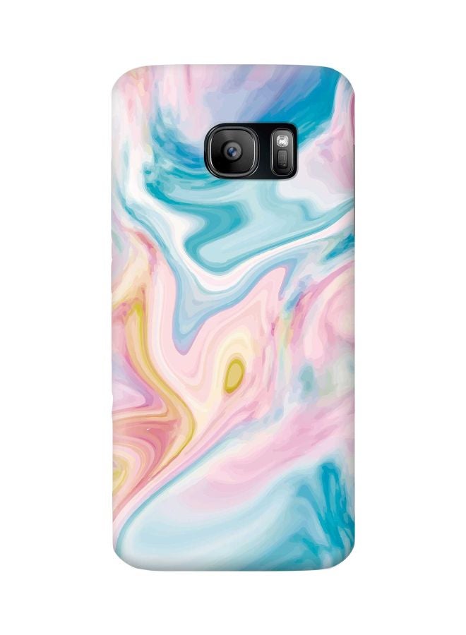 ستايلايزد غطاء حماية من سلسلة سناب كلاسيك مزين بطبعة رخامية لهاتف سامسونج جالاكسي S7 وردي/ أزرق/ أبيض - Image 1
