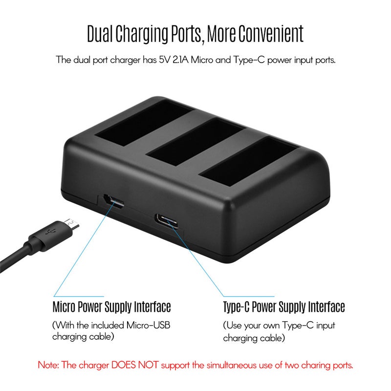 1300.0 mAh Charging Kit Triple Channel Charger Black