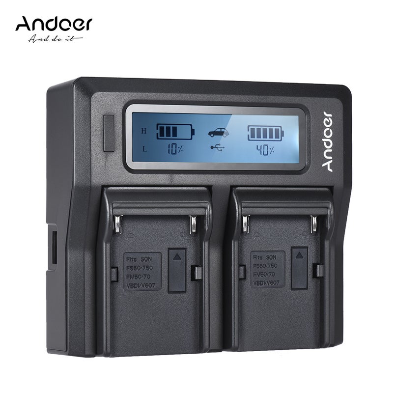 Andoer NP-F970 Dual Channel Digital Camera Battery Charger Black - Image 1