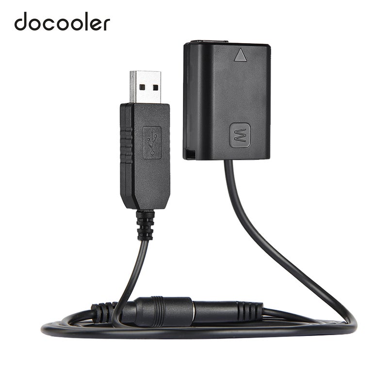 NP-FW50 Dummy Battery + DC Power Bank (5V 2A) USB Adapter Cable Replacement Black
