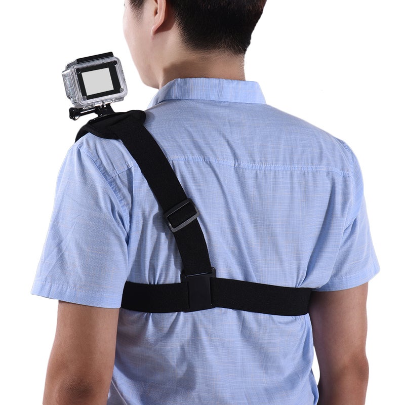 Adjustable Action Camera Single Shoulder Chest Strap Mount Black  - Image 1