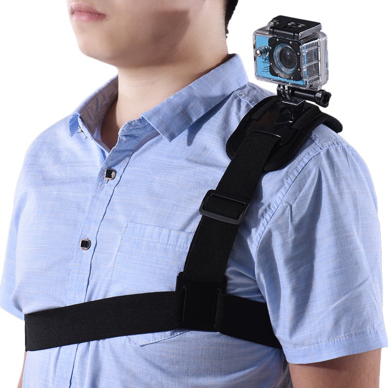 Adjustable Action Camera Single Shoulder Chest Strap Mount Black  - Image 3