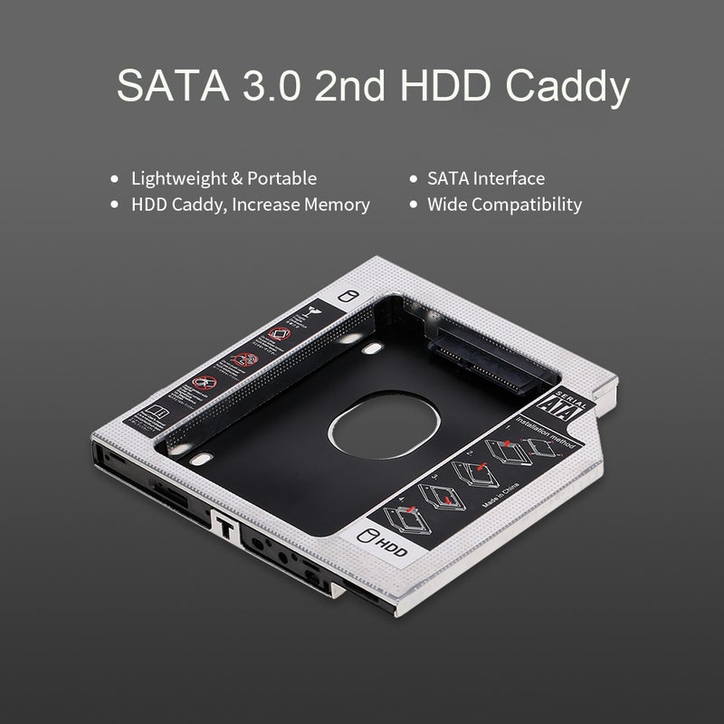 Generic - Aluminum Alloy SATA3.0 2nd HDD Caddy SSD Enclosure For Desktop PC Laptops Black - Image 1