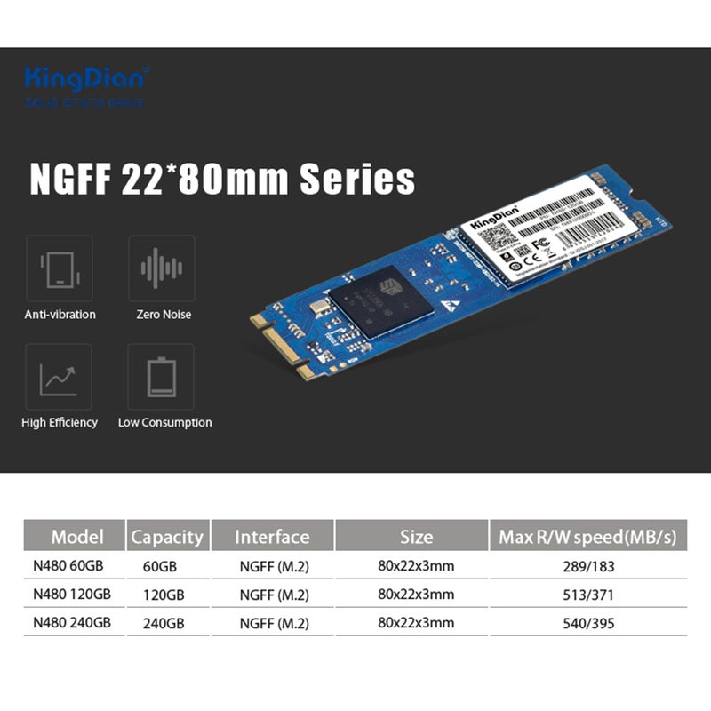 KingDian - Portable M.2 NGFF Interface N480 60GB/120GB/240GB Internal Solid State Drive For Computer Laptop Desktop Multicolour - Image 1
