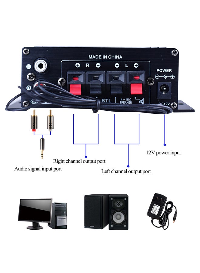 Generic AK370 Mini Audio Power Amplifier Portable Sound Amplifier Speaker Amp for Car and Home AK370 Black  - Image 4