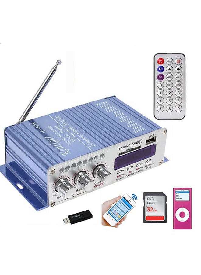 Mini BT Stereo Audio Power Amplifier Portable Sound Amp with Remote Control for Home and Car null Blue  - Image 3