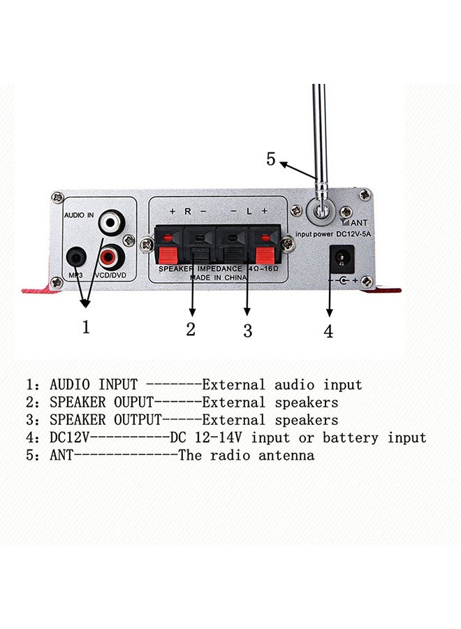Mini BT Stereo Audio Power Amplifier Portable Sound Amp with Remote Control for Home and Car null Red  - Image 2
